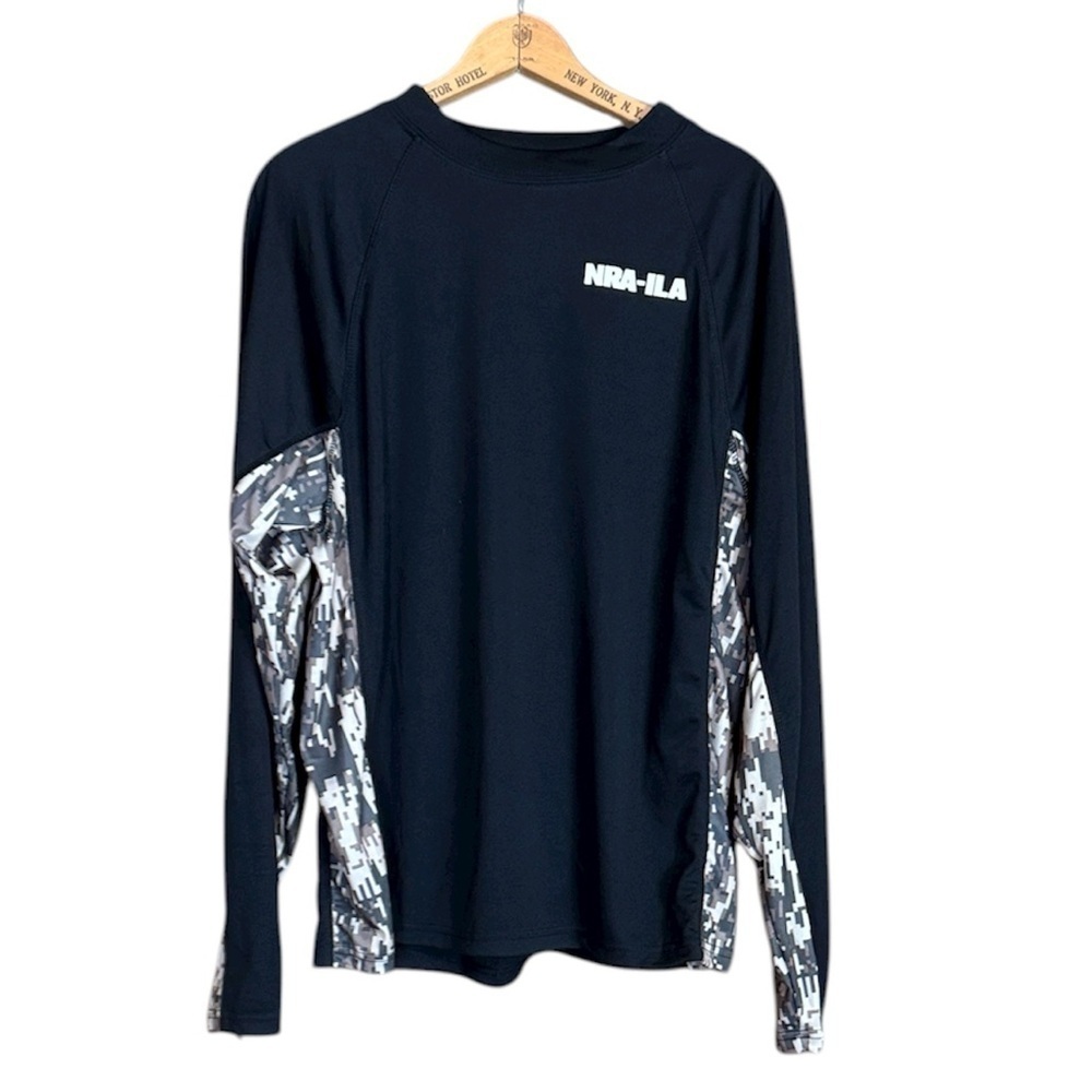 NRA ILA long sleeve shirt Size Large Black with camo sleeves